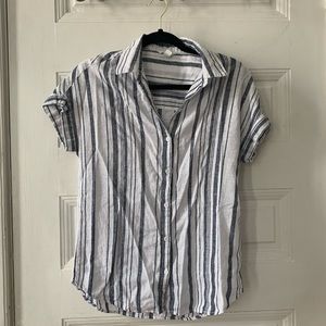 Striped Short Sleeve button-down blouse